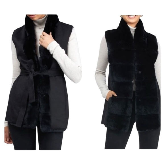 GORSKI Fur Reversible Rex Rabbit Vest with Wool Back and Belt NEW Size Small - Picture 1 of 11